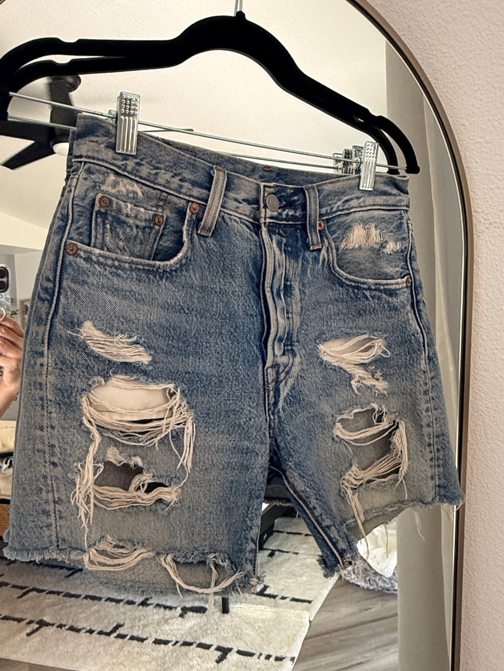 Levi's Distressed Light Blue Denim Shorts